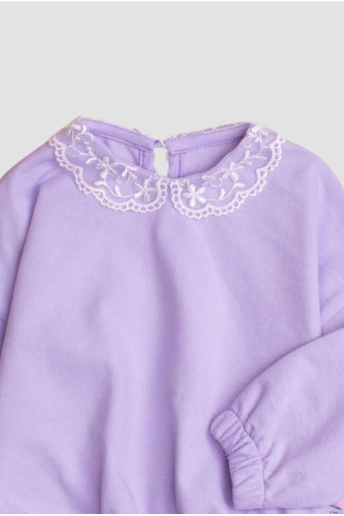 Pamuklu Kumaş Yaka Detaylı Tatlı Unisex Bebek&çocuk 2'li Alt Üst Eşofman Takım